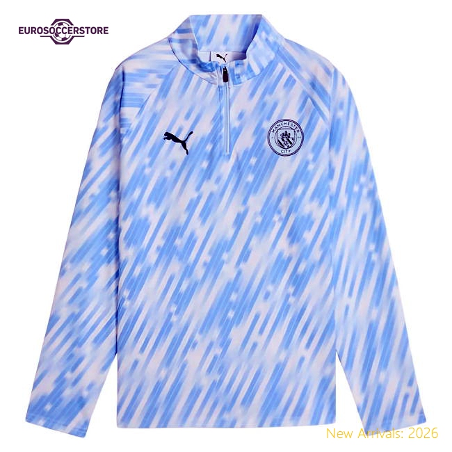 2025-2026 Man City Warm Up 1/4 Zip Top (Silver Sky) - Kids