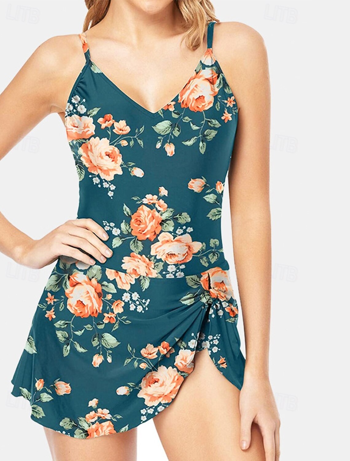 Women's One Piece Swimsuit V Neck Swimwear Floral Swimwear Black Wine Breathable Quick Dry Lightweight Sleeveless - Swimming Surfing Beach Summer Spring
