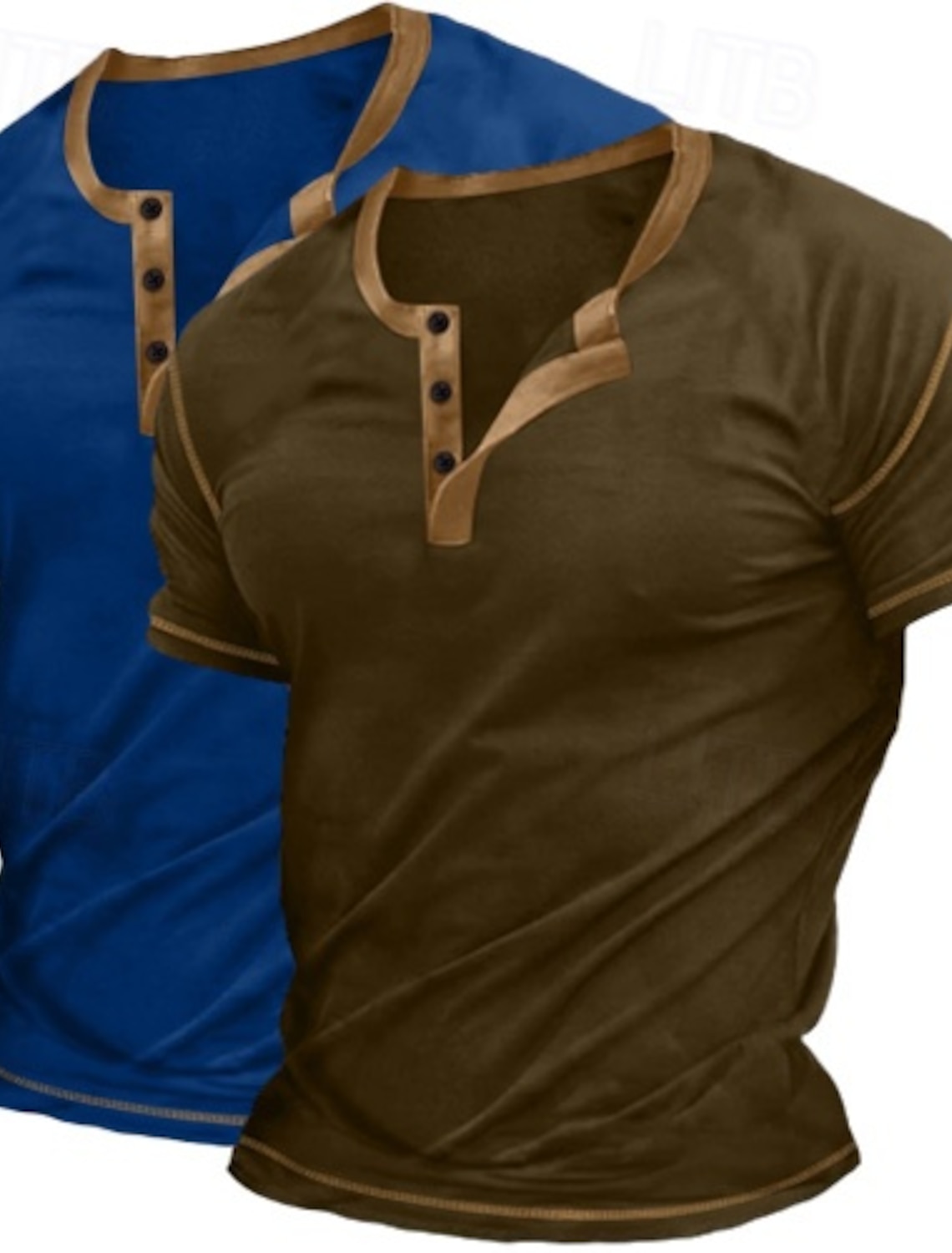 2 Piece Men's Henley Shirt Tee Top Short Sleeve Plain Raglan Sleeve Fashion Designer Basic Button Up 2 Pack Henley Vacation Street Casual Summer All Season