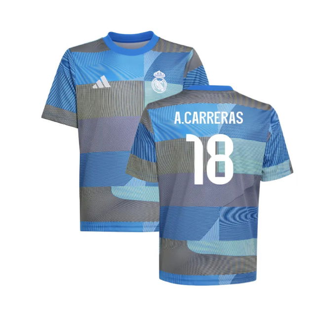 2025-2026 Real Madrid Pre-Match Shirt (Blue) - Kids (A.Carreras 18)...