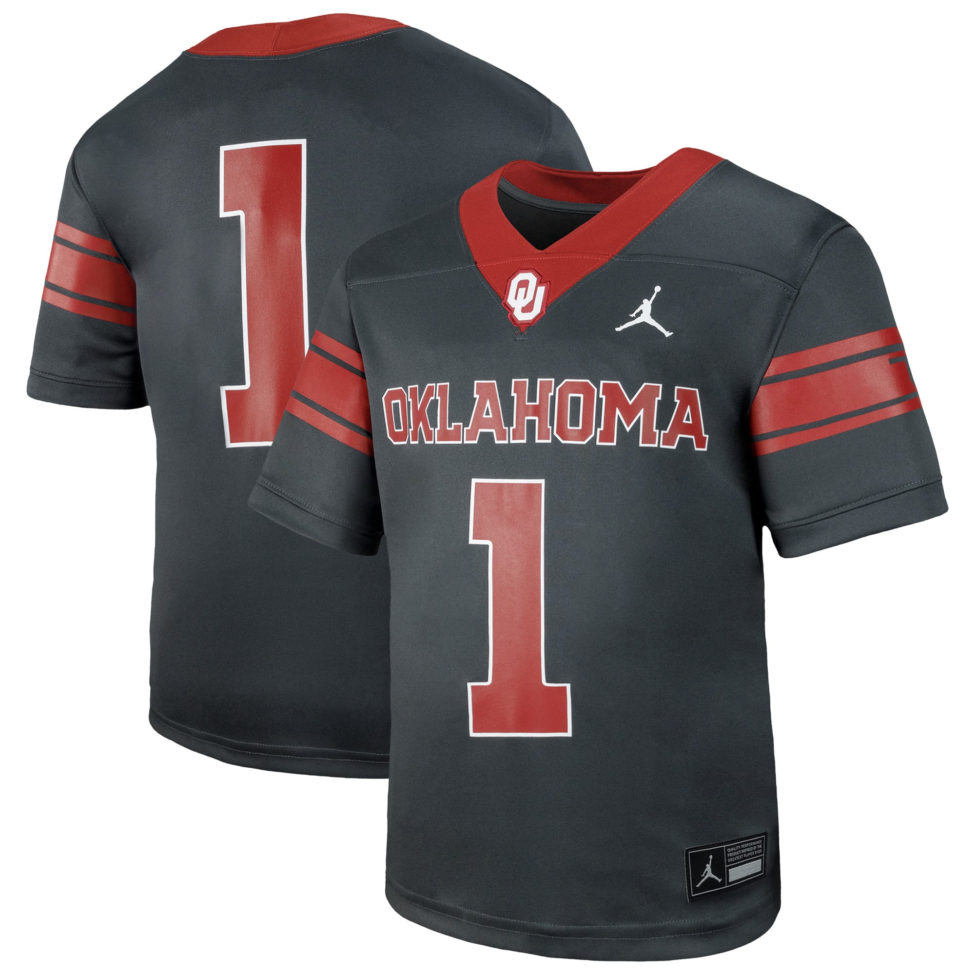 Toddler Jordan Brand #1 Anthracite Oklahoma Sooners Alternate Football Game Jersey