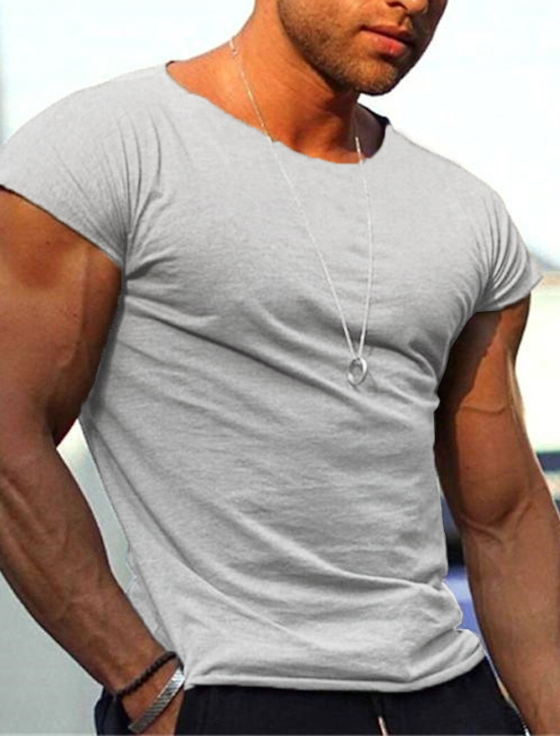 Men's T Shirt Muscle Shirt Short Sleeve Crew Neck Summer Plain Fashion Classic Comfortable Classic Style Street Casual Sports Black Gray Top Tee for Men