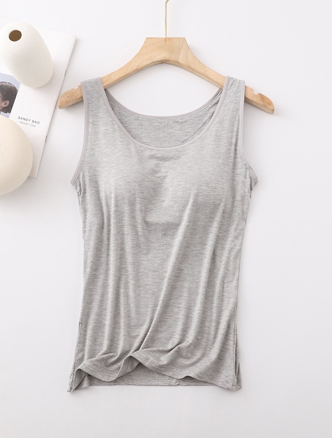 Women's Camisole Tank Top Basic Sleeveless Regular Tops Round Neck Casual Black White Orange Dark Gray Gray