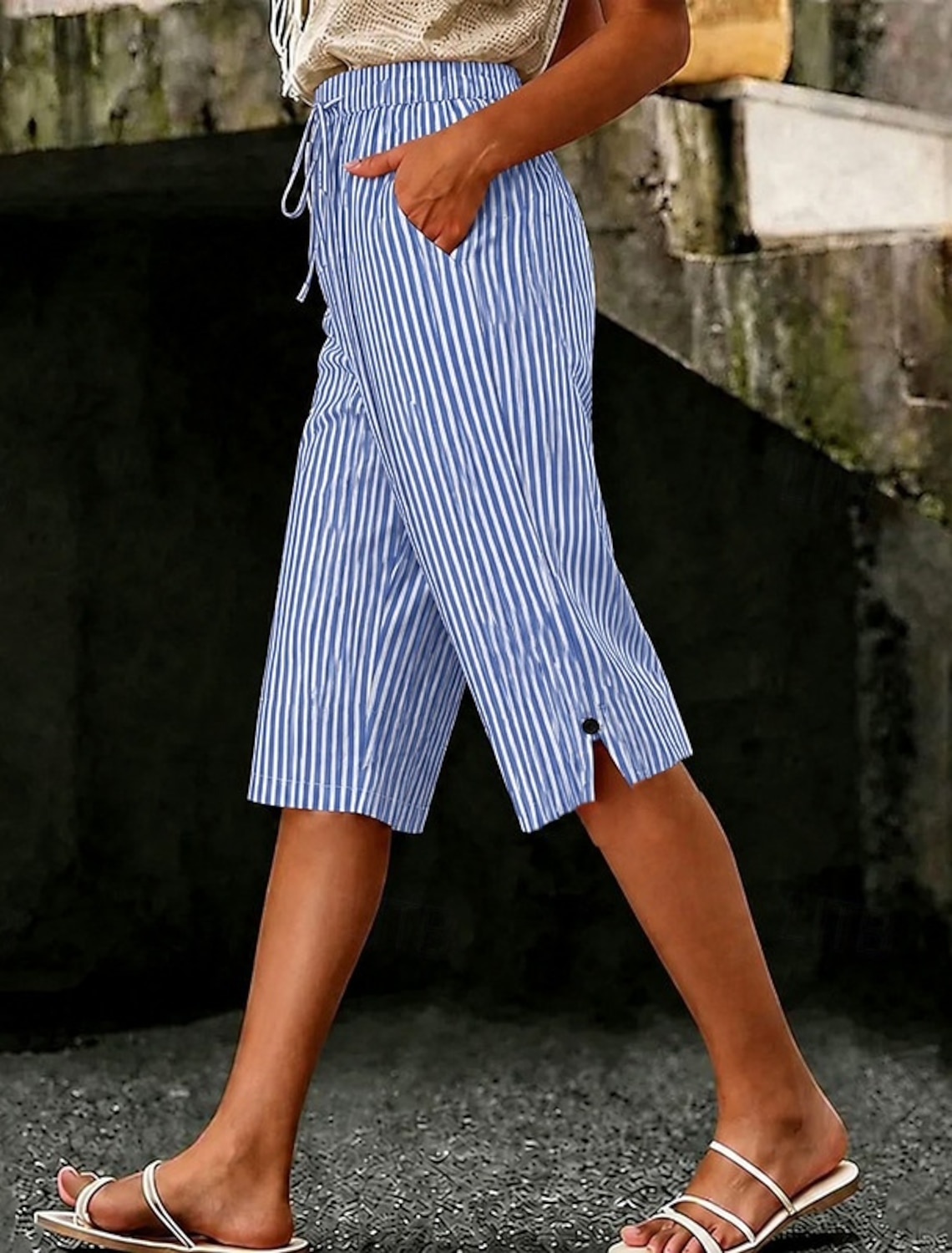Women's Capri Pants Vacation Basic Calf-Length High Waist Comfortable Inelastic Daily Wear Black White Dark navy Light Blue Summer Spring Regular Fit