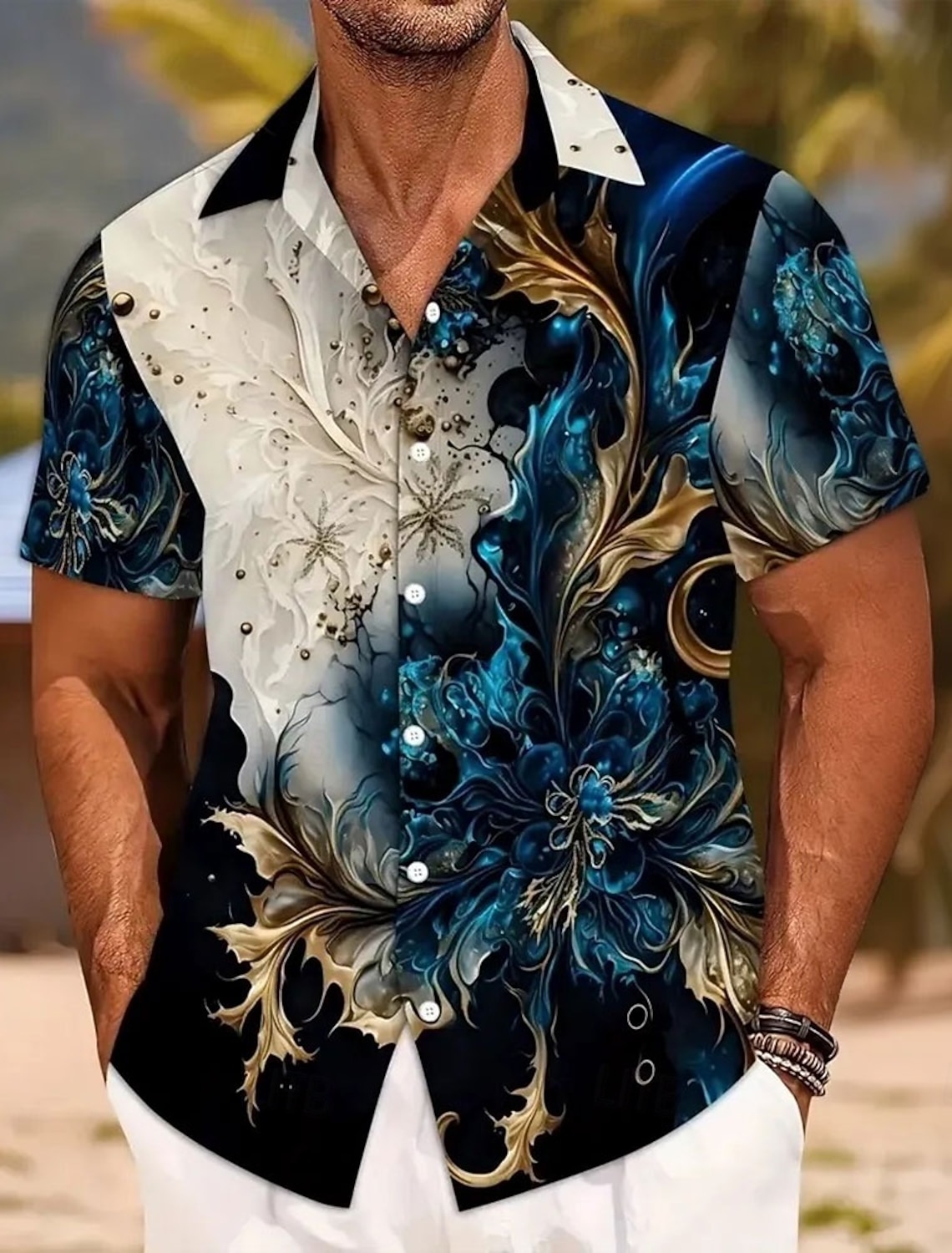 Men's Geometric Marble Abstract Art Shirt Summer Shirt Button Up Shirt Short Sleeve Fashion Casual Outdoor Vacation Dailywear Summer Spring Turndown 3D Print Collared Shirts Front One Pocket Khaki