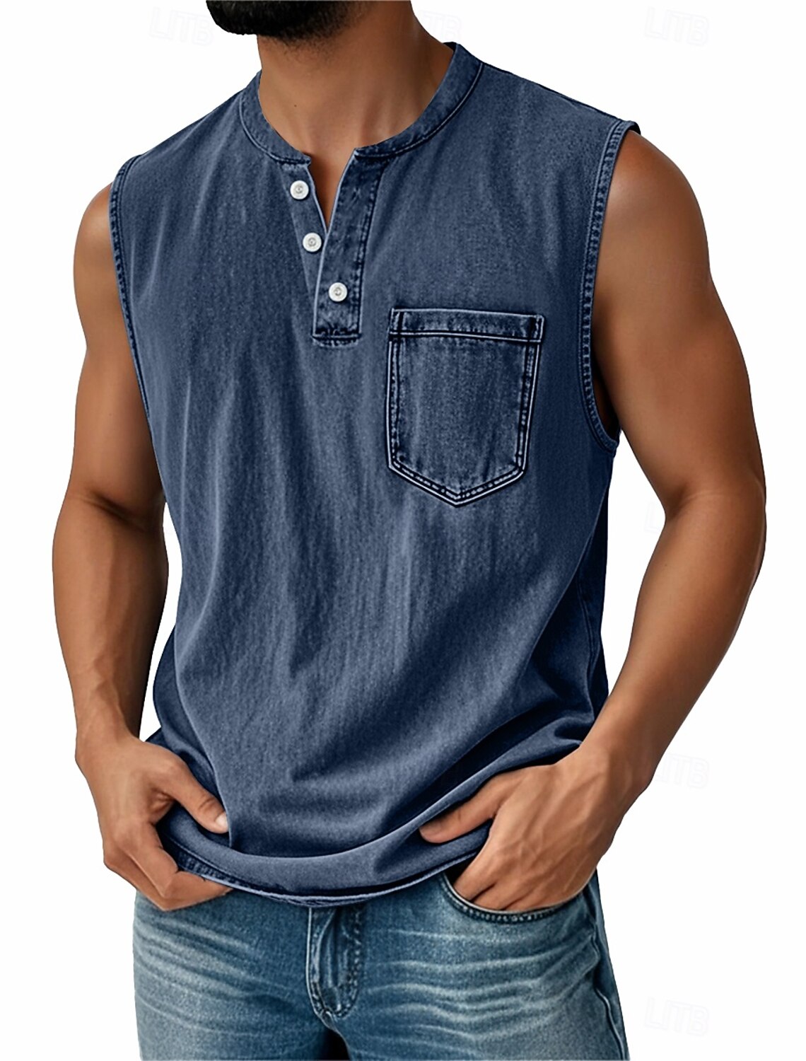SoftFade™ Men's Vintage Vest Top 100% Cotton Acid Wash Undershirt Sleeveless Henley Shirt Summer Fall Plain Classic Vacation Street Black Top Tee for Men