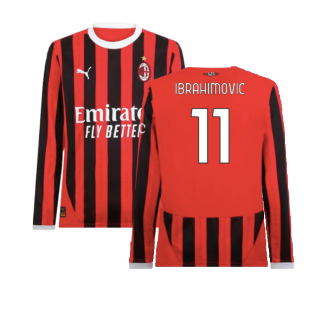 2024-2025 Milan Ac Home Top Long Sleeve Jersey (Ibrahimovic 11)
