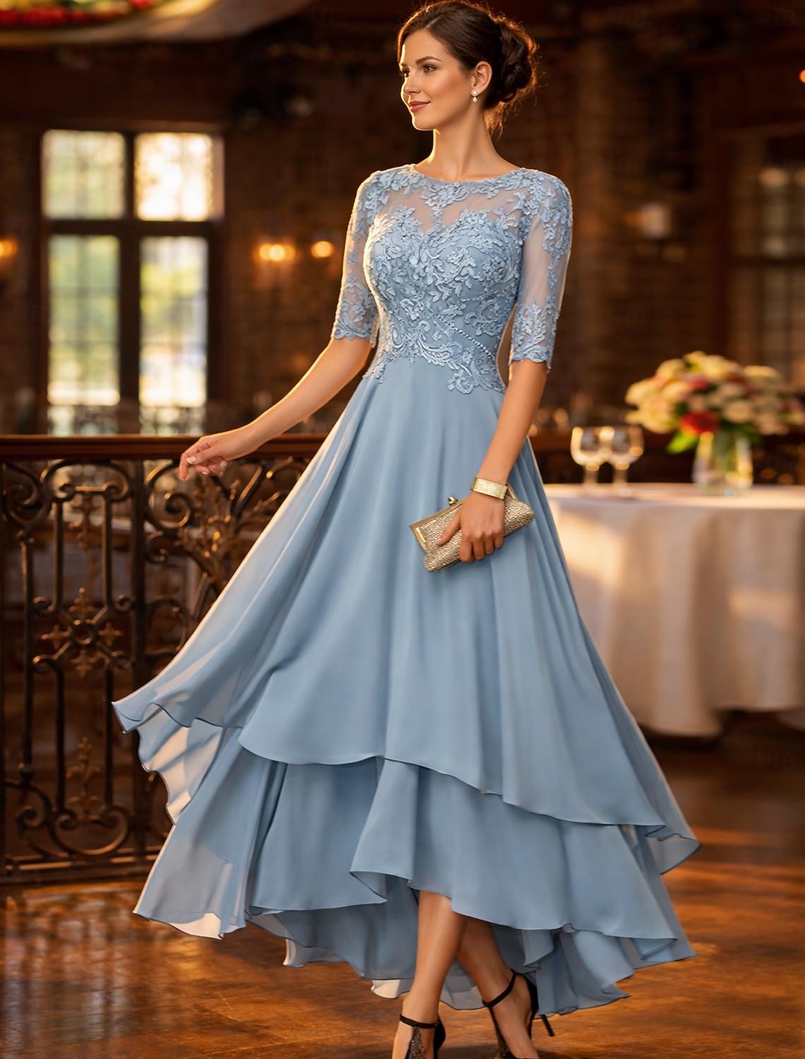 A-Line Asymmetrical Party Dress Cocktail Dress Wedding Guest Dress Mother of the Bride Dress Half Sleeve Boat Neck Elegant Simple Formal Wedding Guest with Solid Color