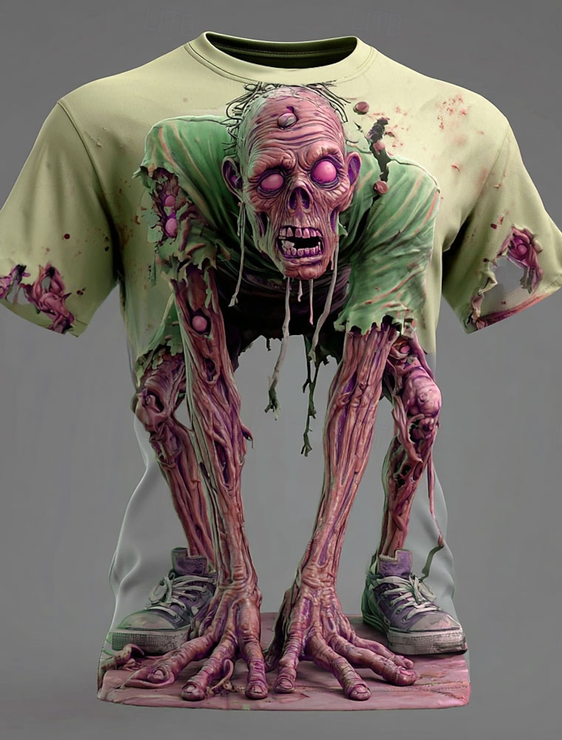 Men's Optical Illusion Zombies 3D T Shirt Short Sleeve Print Crew Neck