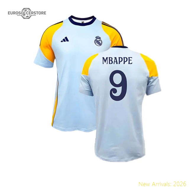High-Quality 2024-2025 Real Madrid Training Tee (Glow Blue) (Mbappe 9)