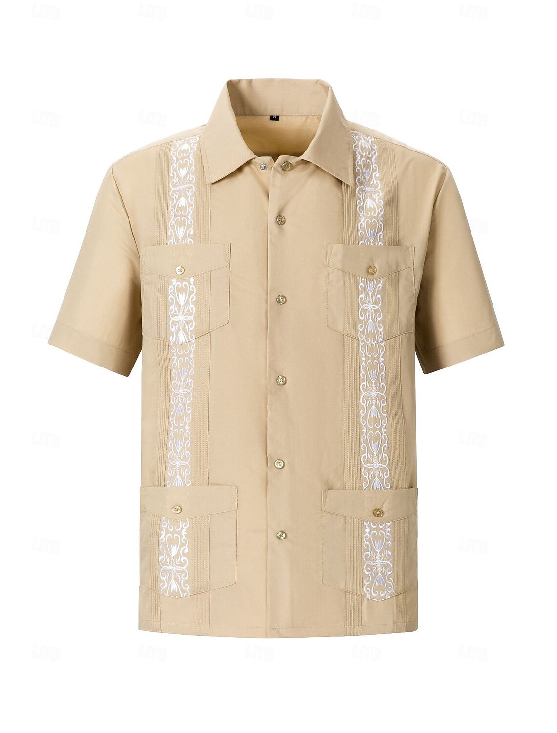 Men's Guayabera Shirt Black White Red Blue Gray Short Sleeve