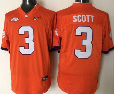 Men's Clemson CLE Artavis Scott #3 home jersey Orange 2016 replica
