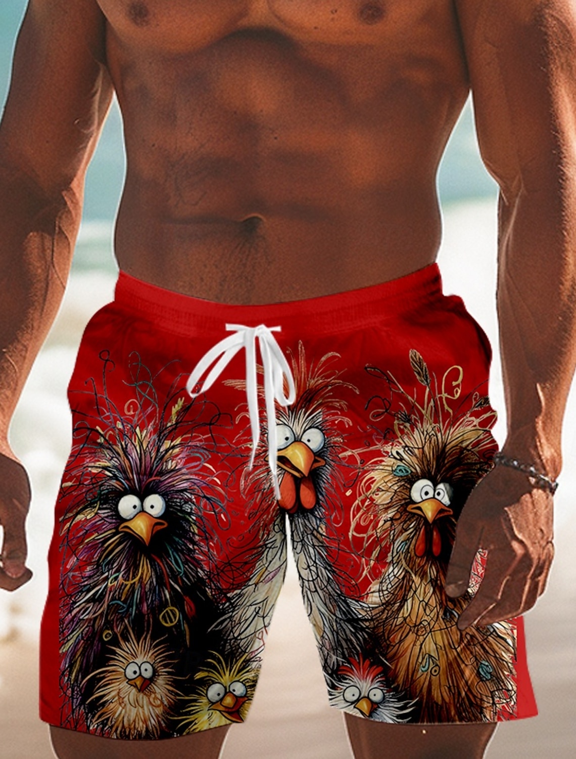 Men's Animal Chick Board Shorts Swimming Trunks Shorts Mid Waist Fashion Streetwear Designer Casual Daily Streetwear Drawstring Pocket Elastic Waist Designer Clothing Apparel