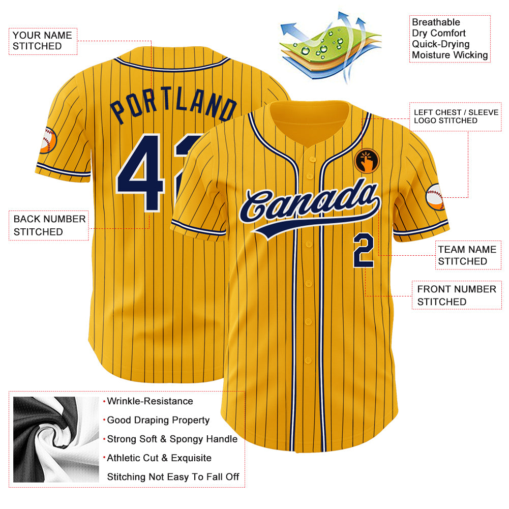 Custom Gold Navy Pinstripe Navy-White Authentic Baseball Jersey
