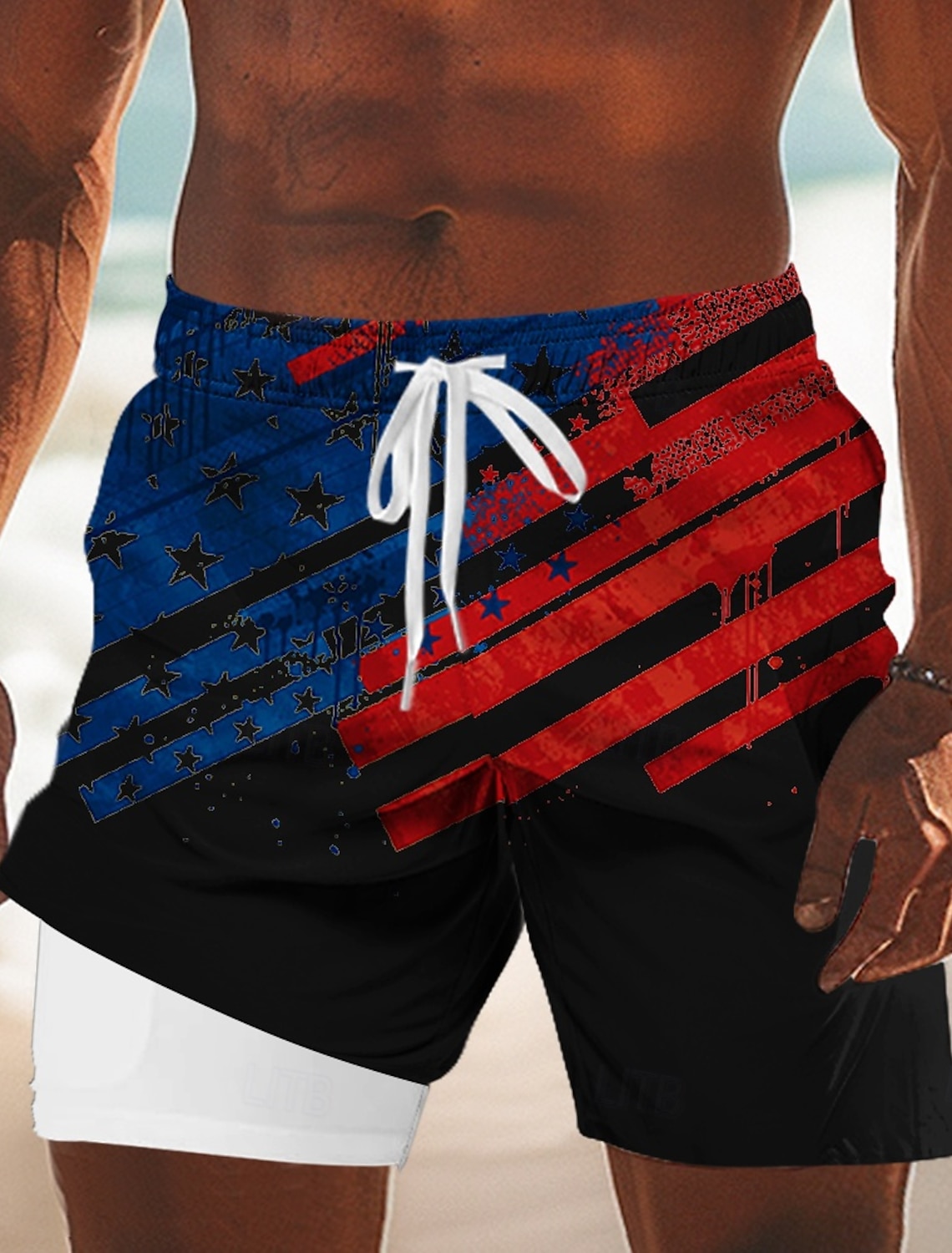 Men's 4th of July U.S. 250th Anniversary US Flag Lined Shorts 2 in 1 Board Shorts Swim Shorts Mid Waist Patriotic Holiday Side Pockets With Compression Liner Elastic Drawstring Waist Designer