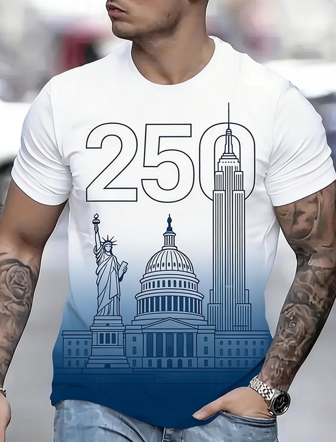 4th of July 2026 250th Memorial Day Men's 3D Print US Flag Crew Neck Short Sleeve T-Shirt Daily Street