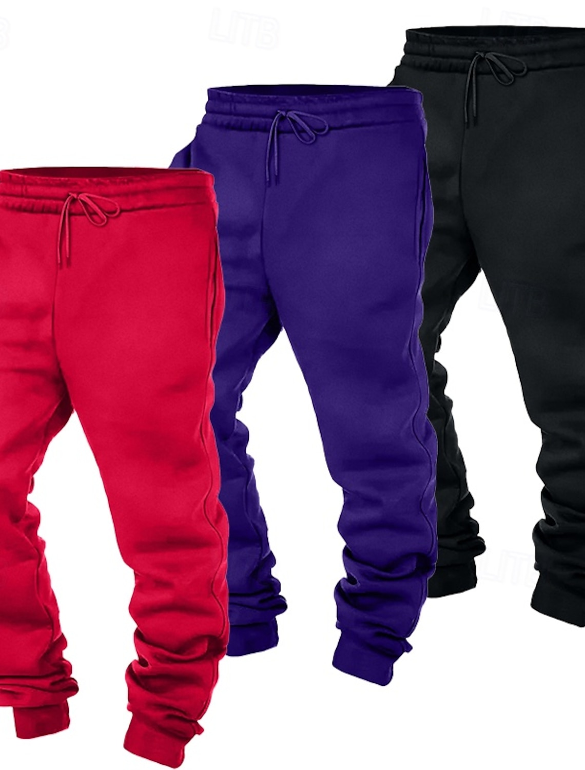 Multi Packs 3pcs Men's Red+Purple+Yellow Sweatpants Joggers Fleece