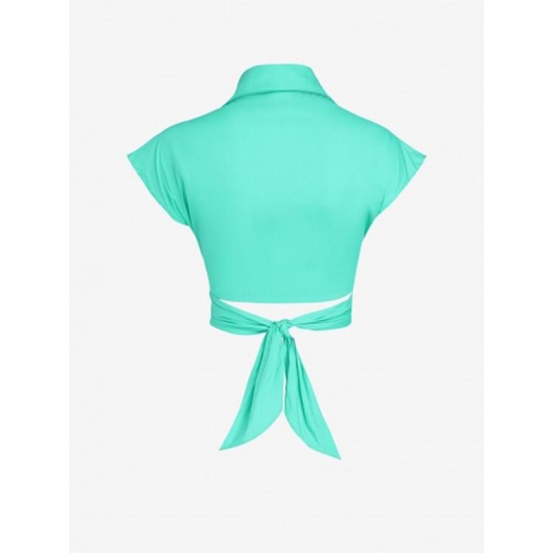 Criss Cross Tie Back Cropped Shirt AO7610
