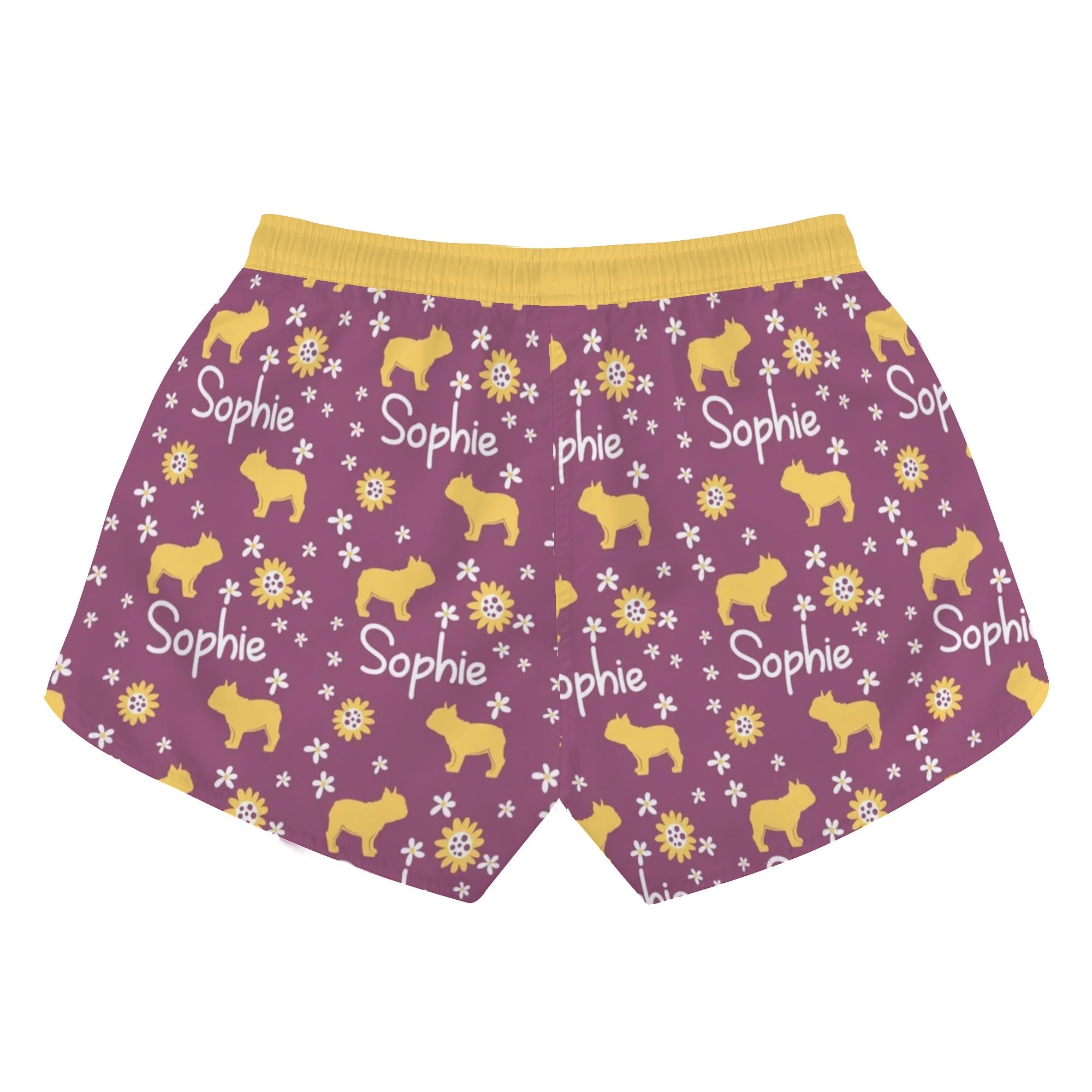 Custom Women's Beach Shorts with French Bulldog Name