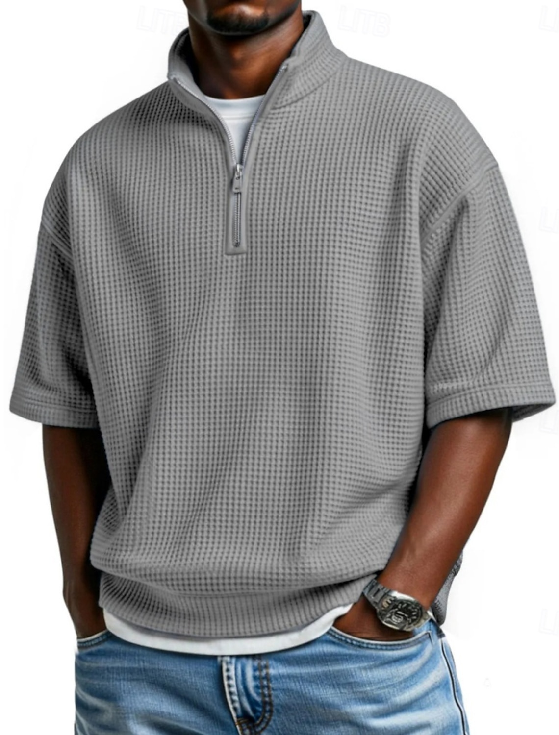 Men's Waffle Polo Shirts Polo Shirts Casual Daily Quarter Zip Short Sleeve Fashion Basic Plain Zipper Lightweight Summer Spring Regular Fit Wine Black White Navy Blue Sky Blue Purple Waffle Polo