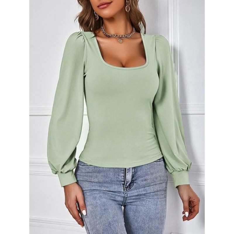 Lantern Sleeve U Neck T Shirt DO6569