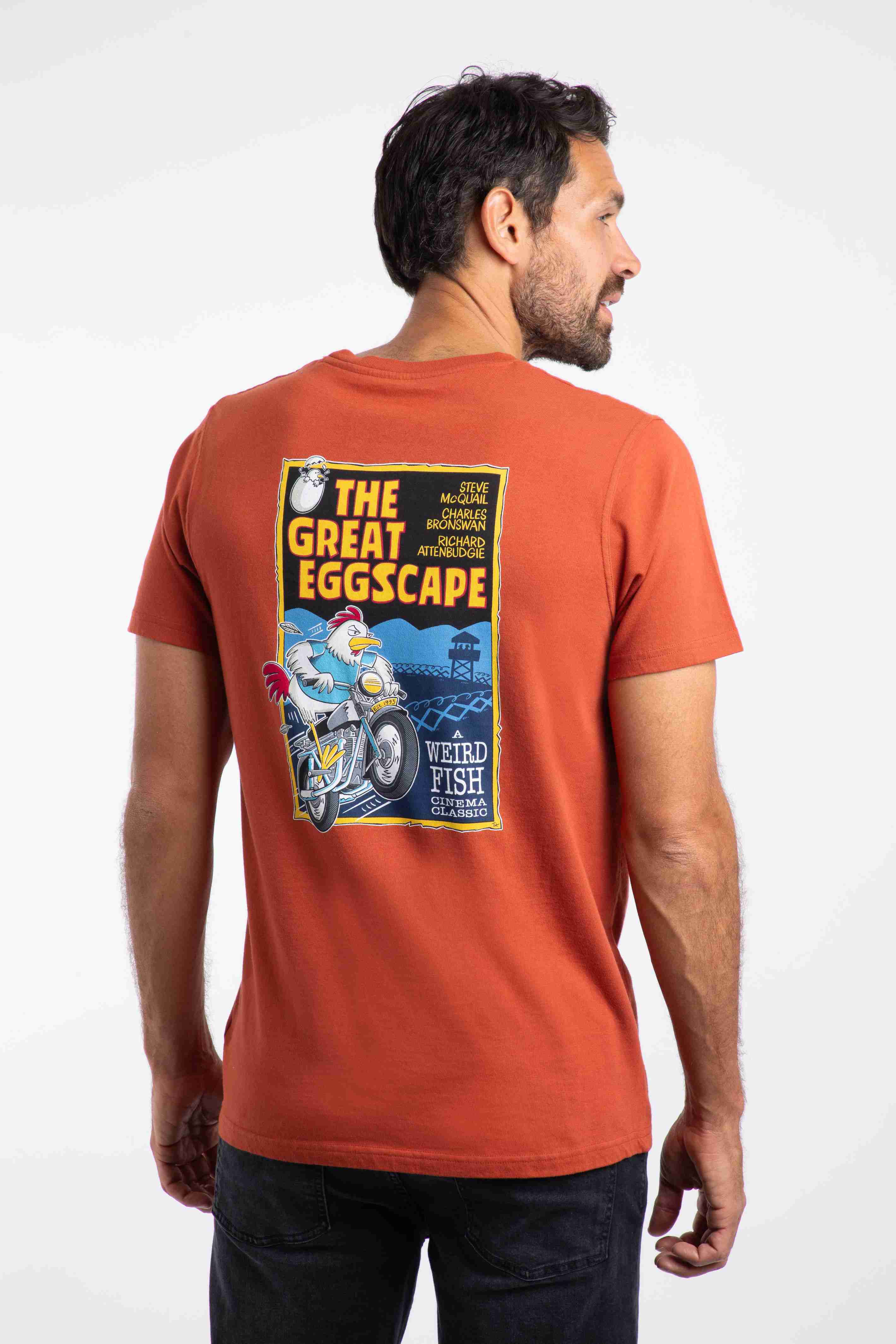 The Great Eggscape Back Print Artist T-Shirt Rust Leaves