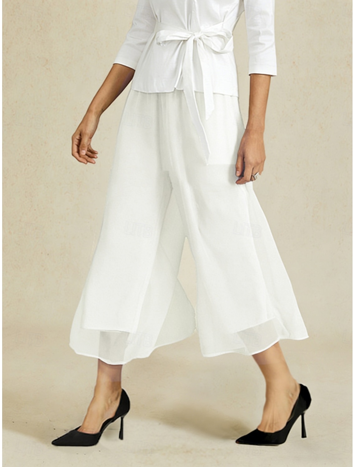 Women's Wide Leg Straight Elegant Ankle-Length Mid Waist Elastic Waistband Stretchy Casual Daily Wedding White Summer Spring Fall