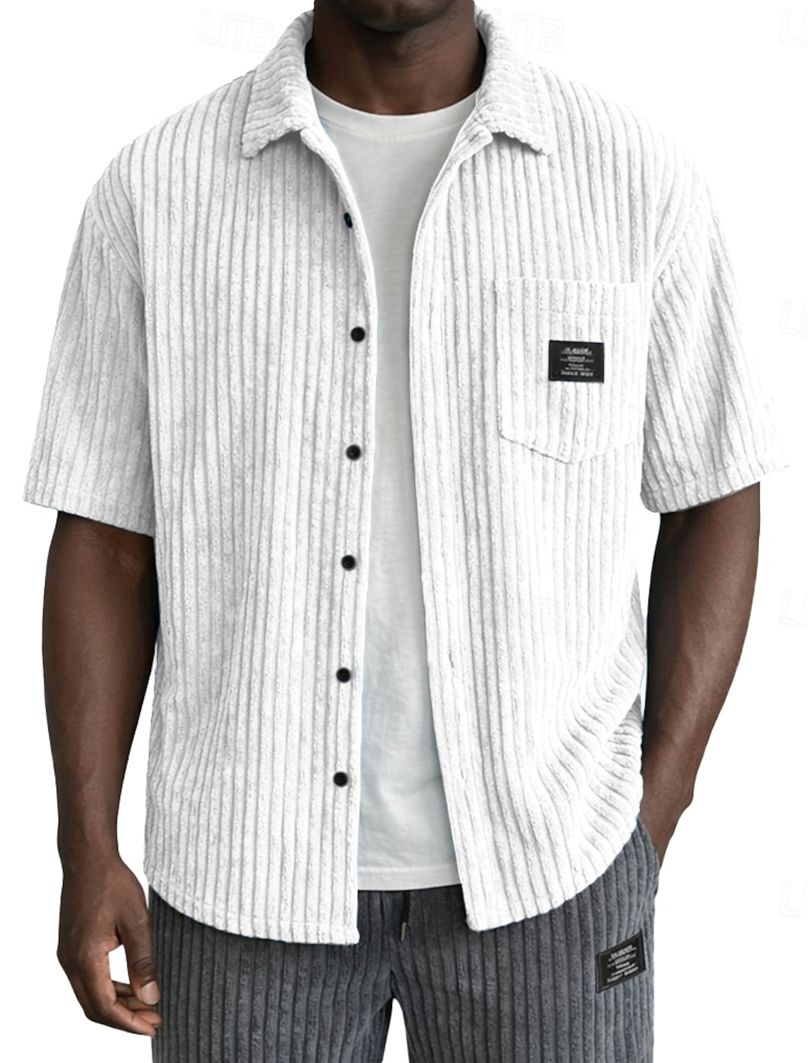 Men's Shirt Casual Shirt Corduroy Shirt Button Up Shirt Black White Light Blue Short Sleeve Plain Shirt Collar Casual Daily Front Pocket Clothing Apparel Elegant Fashion Casual