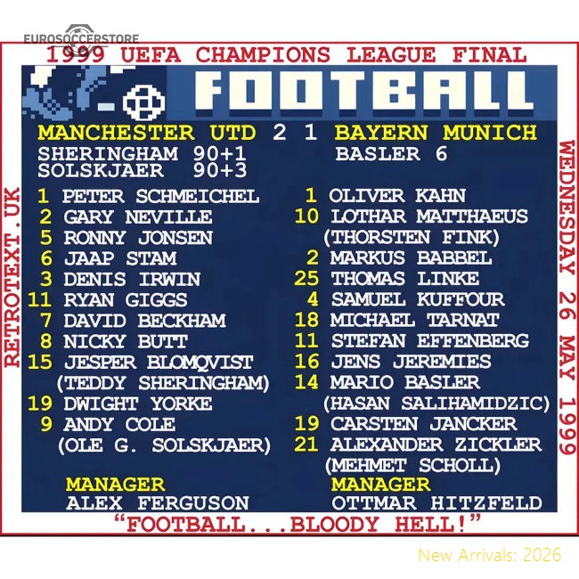 1999 Champions League Final (Man United) Retrotext T-Shirt