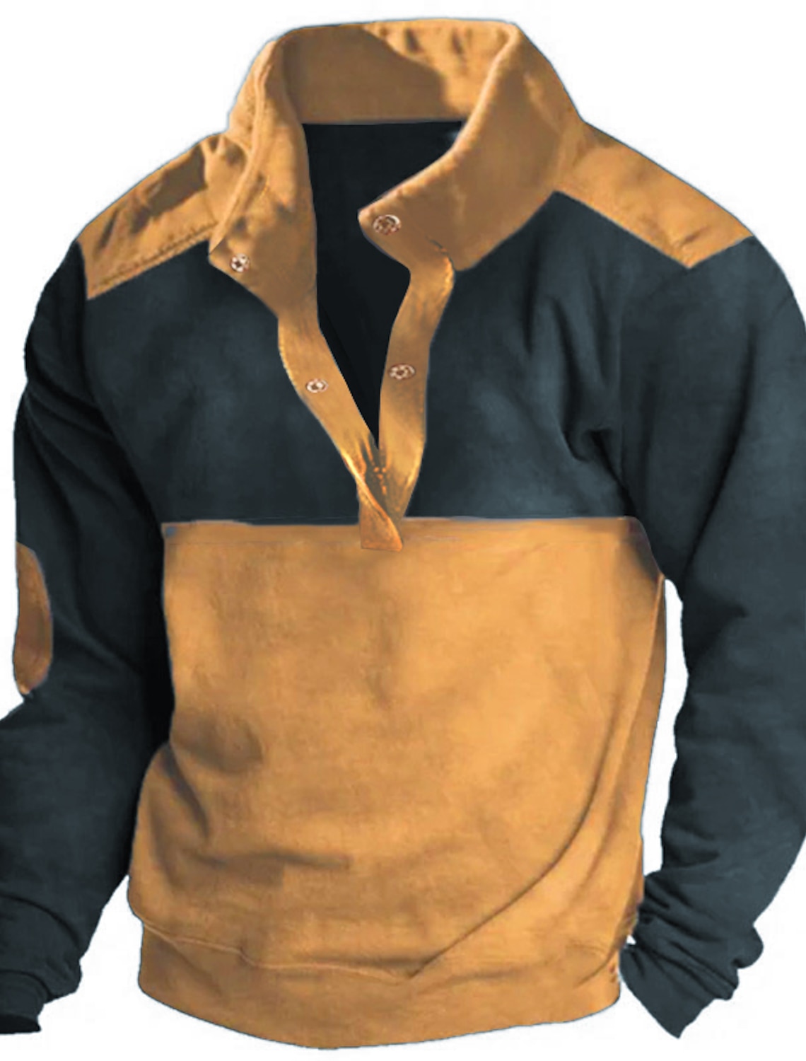 Men's Sweatshirt Black Brown Khaki Standing Collar Color Block