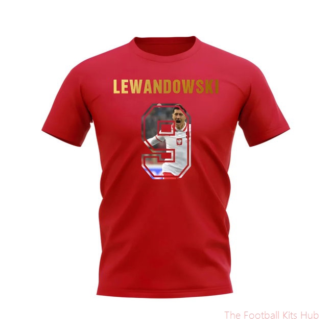 Robert Lewandowski Name And Number Poland T-Shirt (Red)