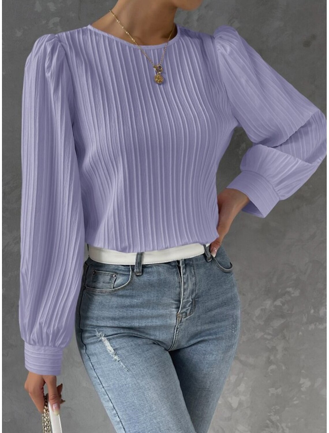 Women's Tunic Elegant Casual Solid Color Lantern Sleeve Long Sleeve Regular Tops Crew Neck Daily Spring Fall