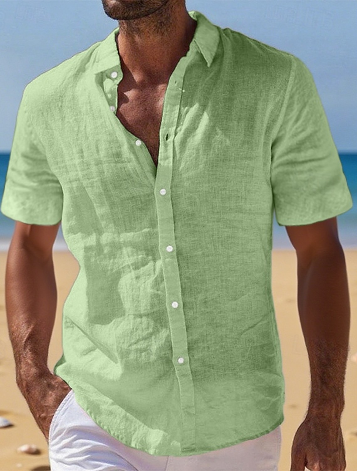 Men's Linen Shirt Summer Shirt Beach Wear Button Up Shirt Plain Vacation Curise Black White Light Green Pink Short Sleeve Turndown Summer Clothing Apparel
