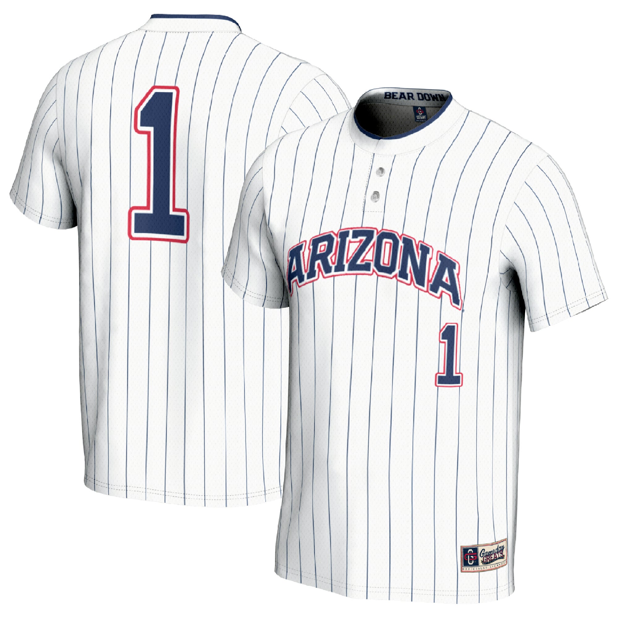 #1 Arizona Wildcats GameDay Greats Unisex Lightweight Softball Fashion Jersey - White