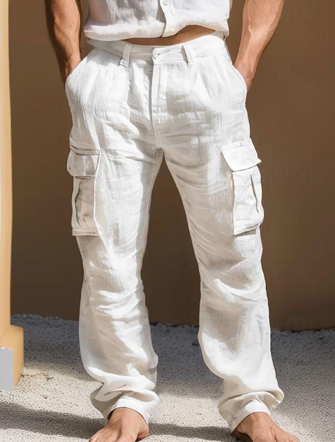 Men's Shirt Linen Summer Beach Solid Color Vacation Curise Green Light