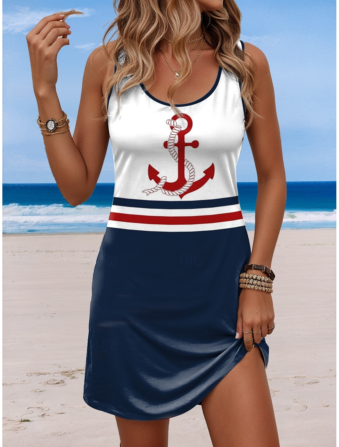 Women's Mini Dress Petite Dress Petite Dress Sundress A Line Dress Tank Dress Casual Vacation Daily Beach Loose Fit Heart Rose Flag Sleeveless Crew Neck White Red Royal Blue Blue Summer