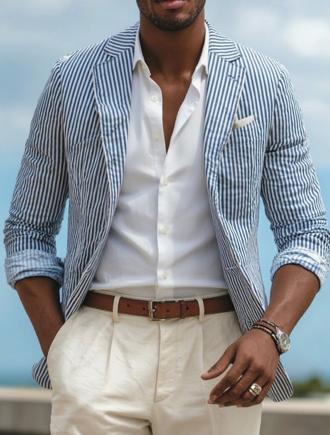 Men's Tuxedos Linen Suits Beach Wedding Light Khaki Sky Blue Summer