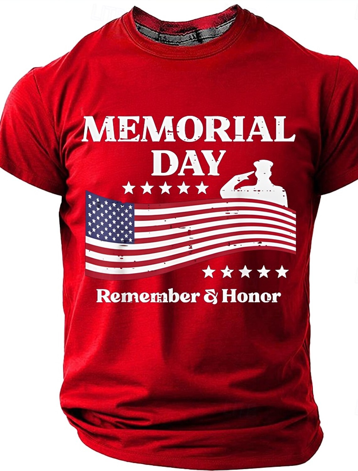 Memorial Day Remember & Honor Men's American Flag Saluting Soldier Patriotic Vintage Graphic T Shirt Short Sleeve Crew Neck Casual Tee Designer Clothing Apparel S M L XL XXL XXXL