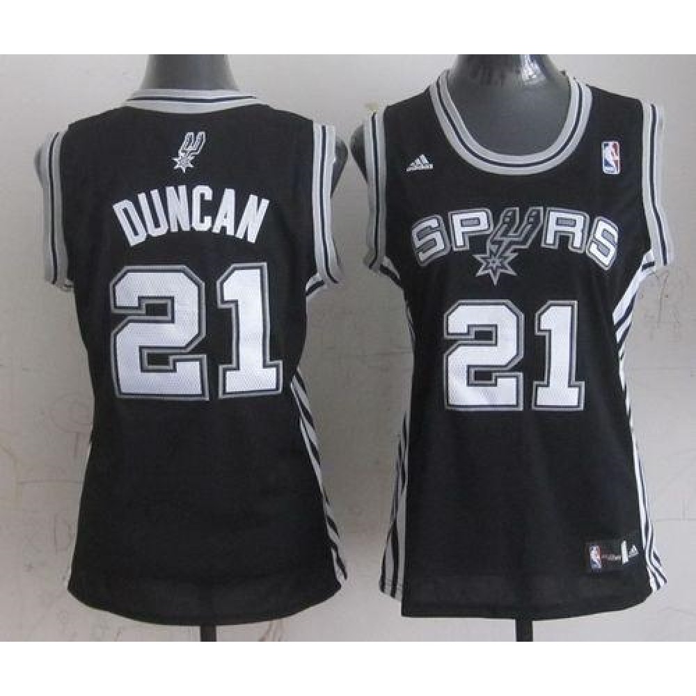 Spurs #21 Tim Duncan Black Women's Road Stitched NBA Jersey