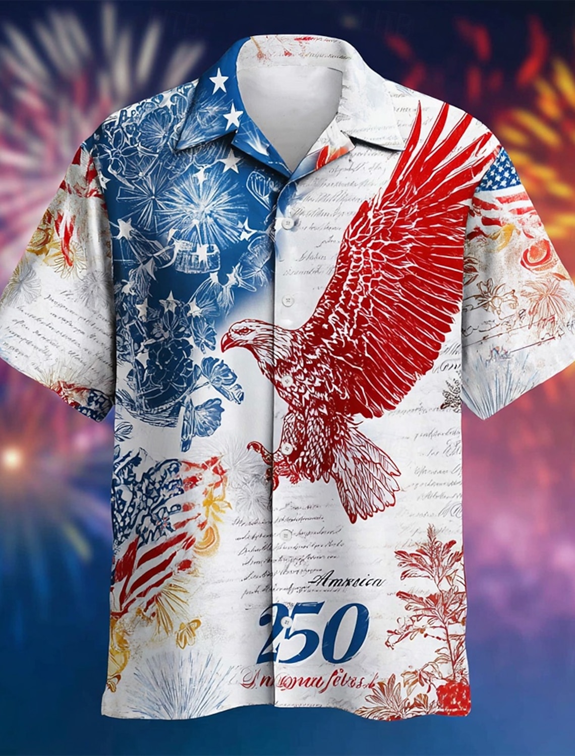 Men's 4th of July U.S. 250th Anniversary Eagle US Flag Shirt Button Up Shirt Short Sleeve Vintage Retro Outdoor Holiday Summer Spring Turndown 3D Print Collared Shirts White 1 White White 2