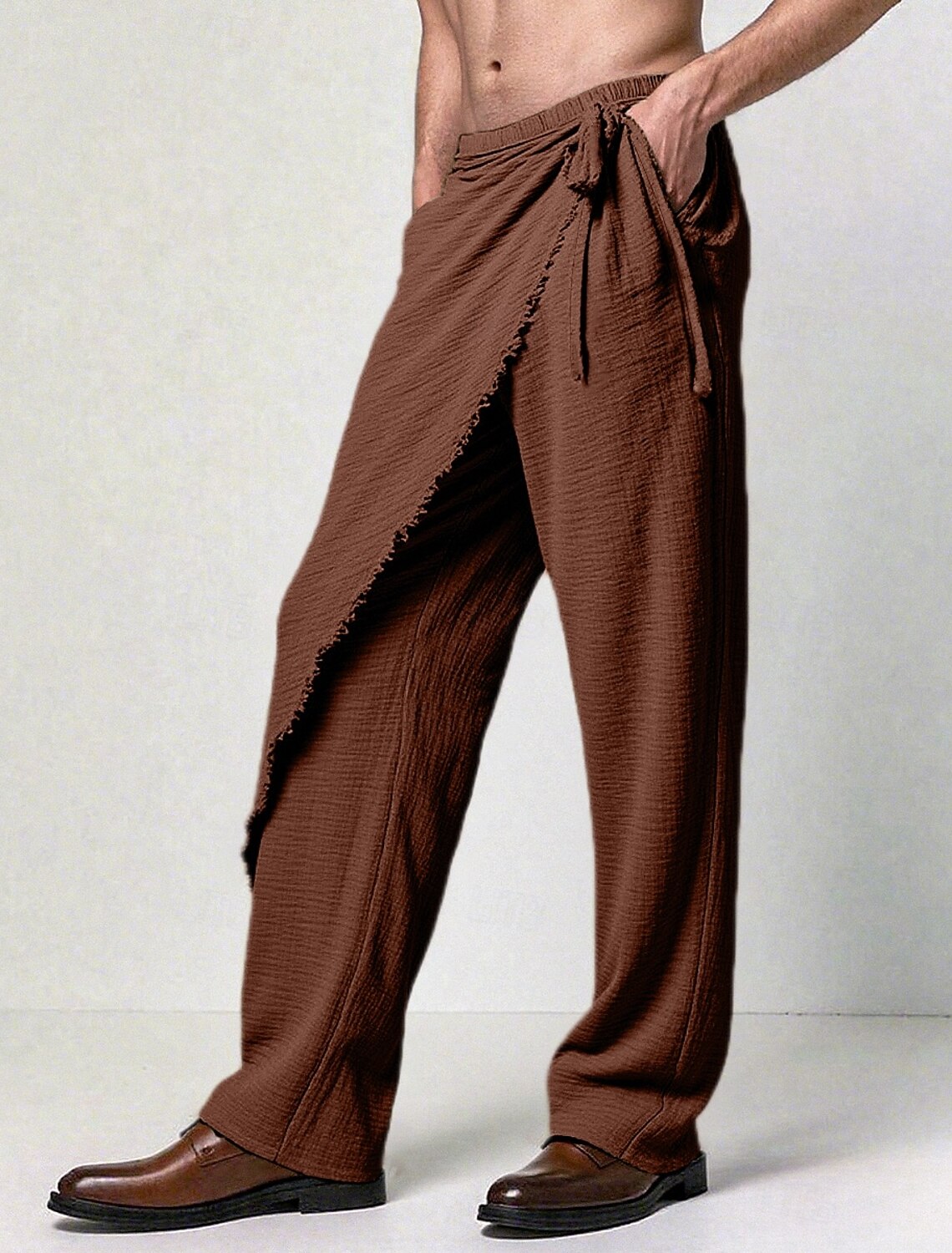 Men's Linen Pants Trousers Summer Drawstring Elastic Waist Straight