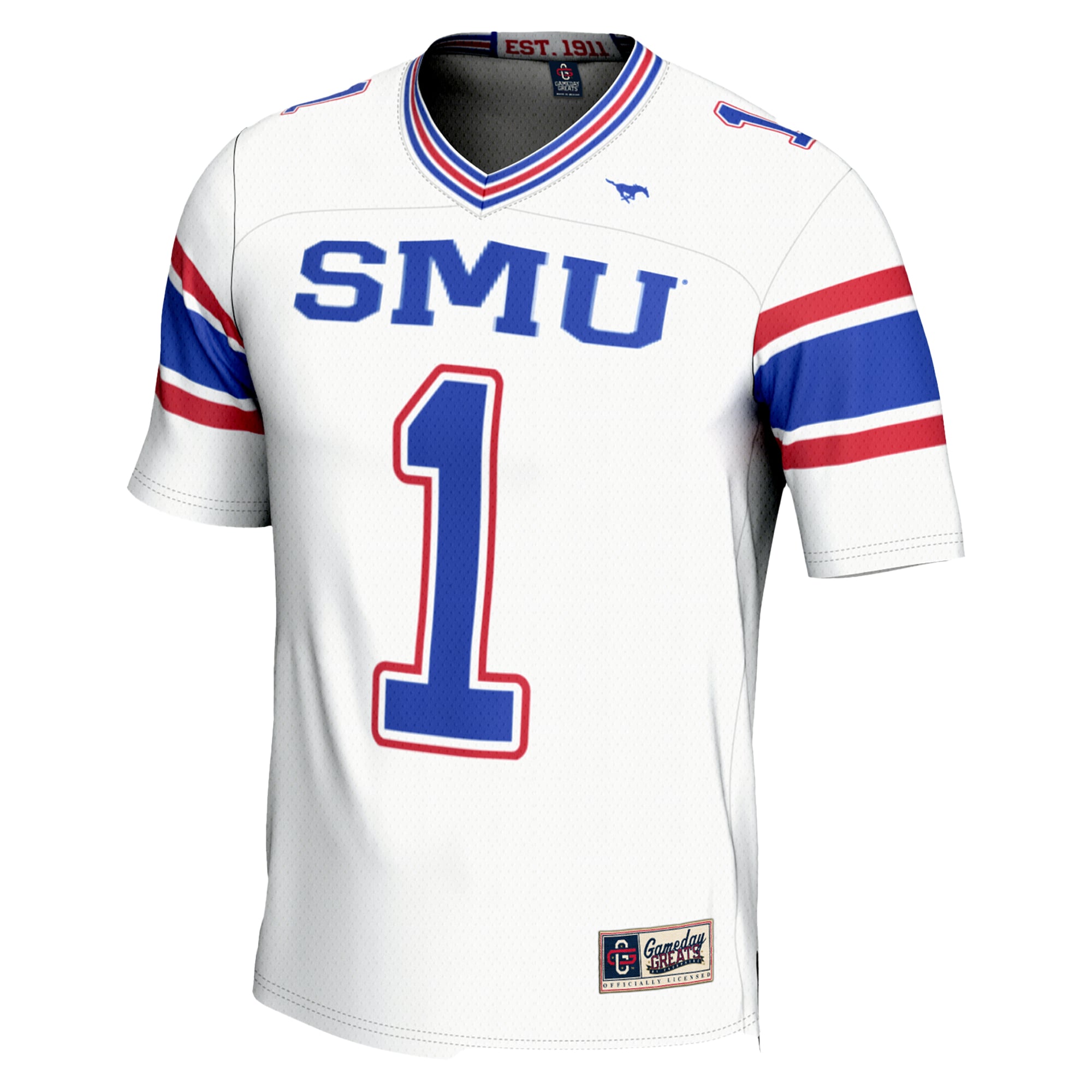 Men's #1 White SMU Mustangs Endzone Football Jersey