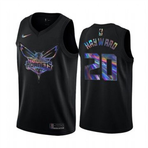 Nike Charlotte Hornets #20 Gordon Hayward Mens Iridescent Holographic Collection NBA Jersey ¨C Black Mens