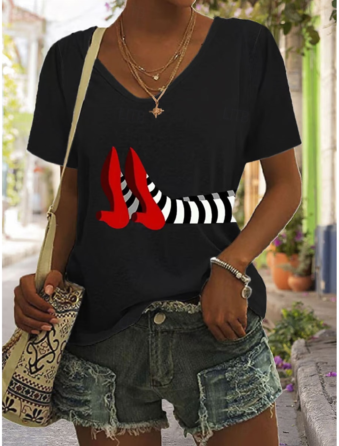 Women's T shirt Witch Graphic Vintage Stylish Classic Short Sleeve V Neck Regular Tops Daily Print Black White Blue Green Summer Spring
