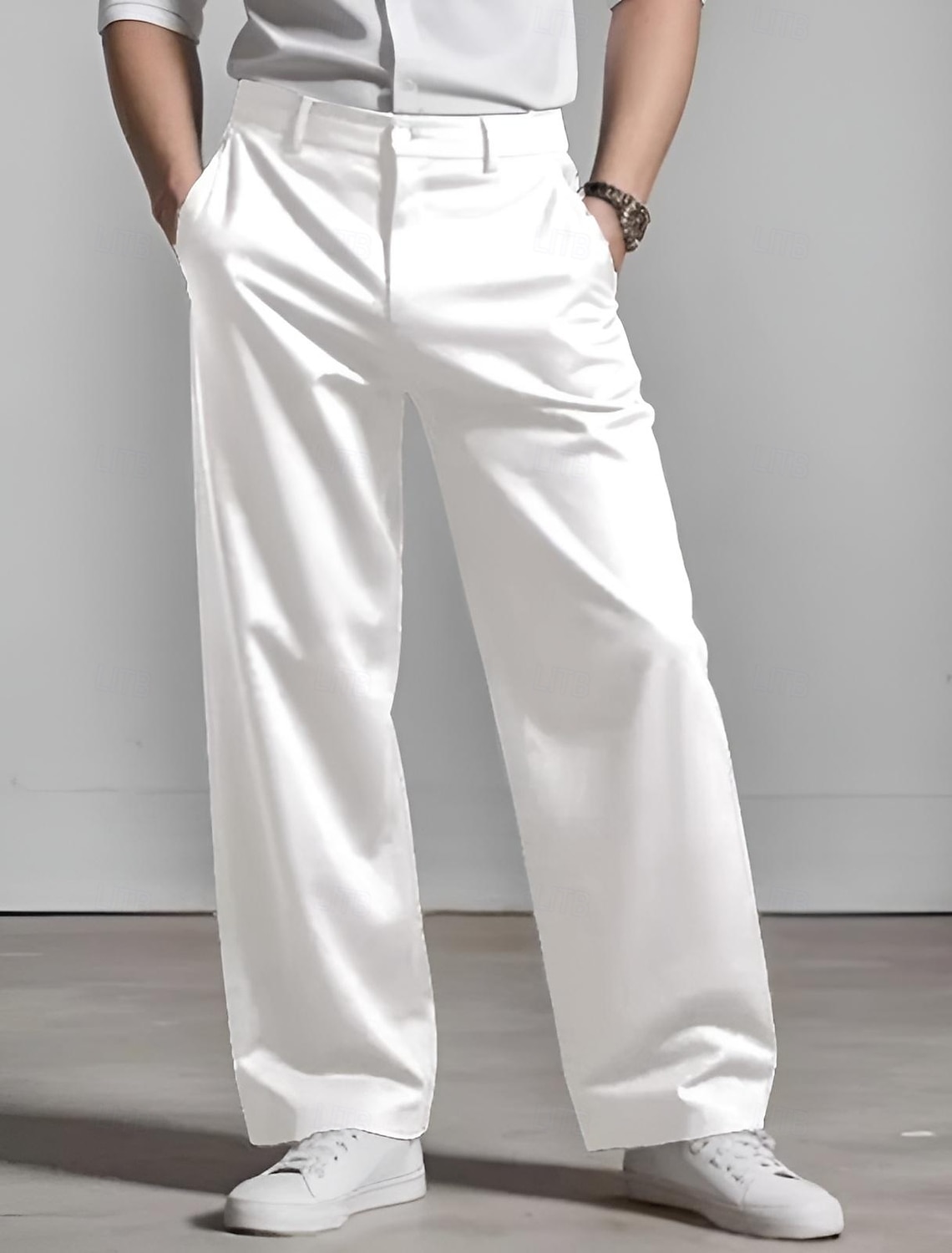 Men's Trousers Dress Pants Baggy Pants Suit Pants Pocket Straight Leg Plain Comfort Soft Full Length Daily Business Formal Fashion Streetwear Black White