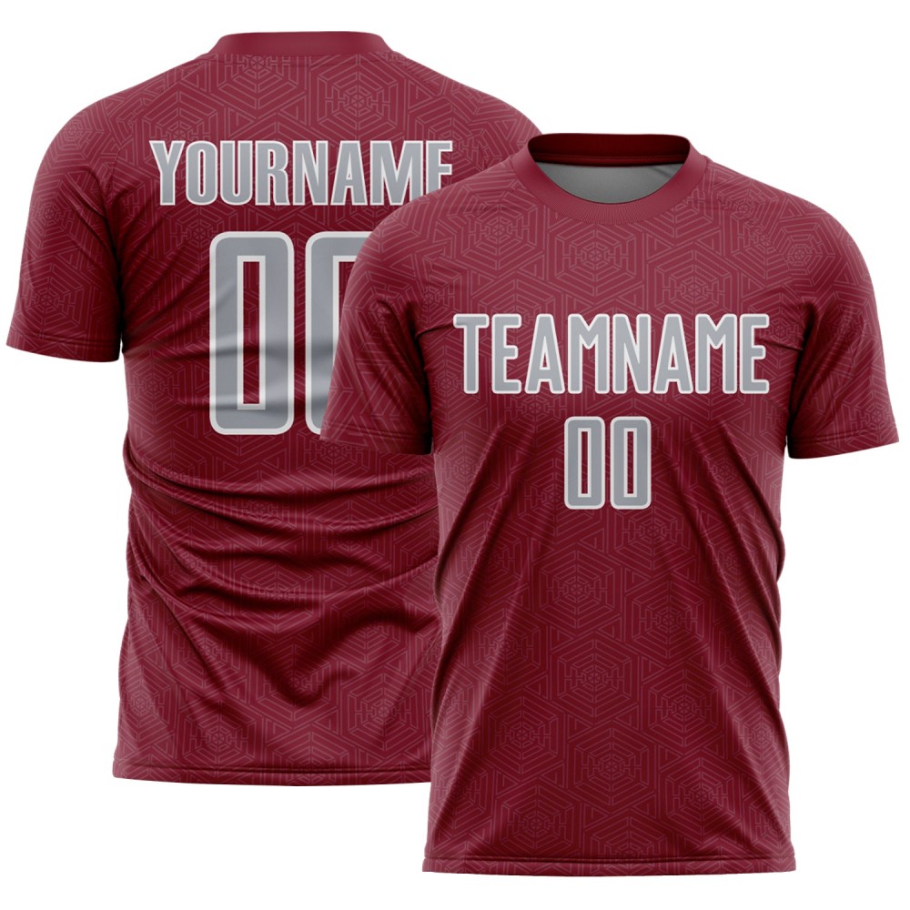 Sublimation Jersey Sports Geometric Crimson Gray-White Soccer Uniform Shape Custom