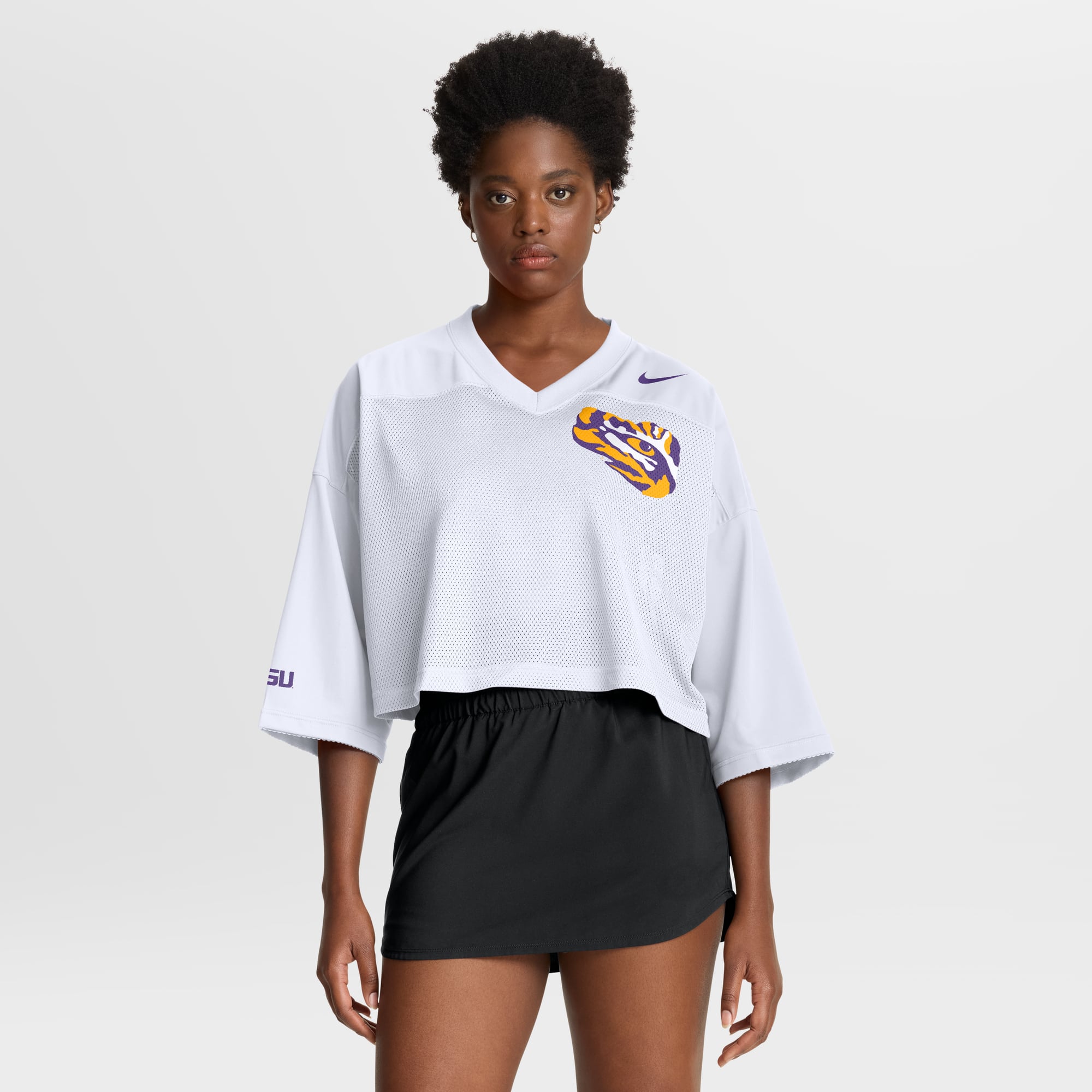 LSU Tigers Nike Women's Cropped Mesh Dri-FIT Fashion Jersey - White
