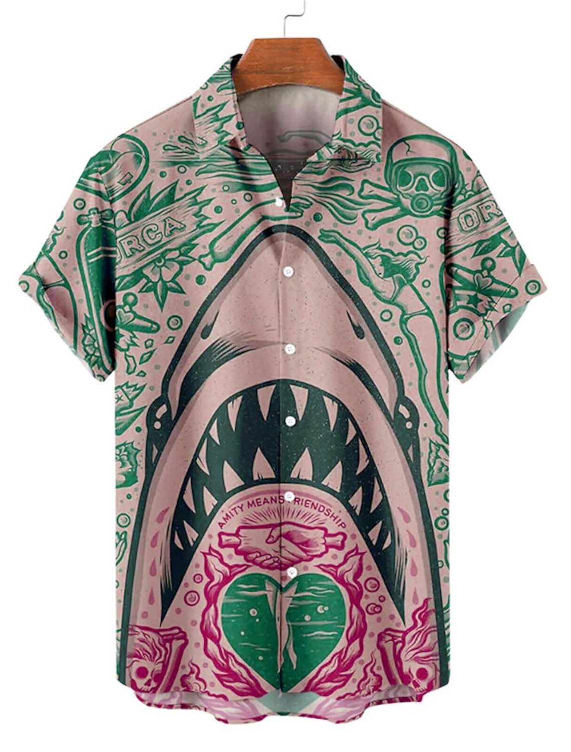 Men's Shark Tropical Shirt Summer Hawaiian Shirt Aloha Shirt Short Sleeve Shirt Turndown Casual Outdoor Street Casual Daily Pink Red Blue S M L