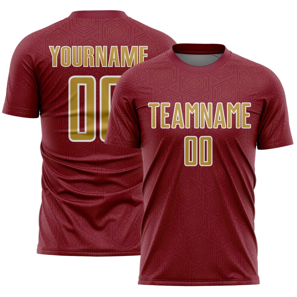 Jersey Custom Uniform Crimson Gold-White Soccer Sublimation Old Sports Geometric Shape