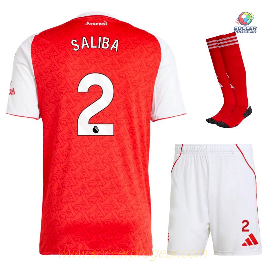 Arsenal 2025/26 Collection Saliba Children Home Soccer Kit Team Jersey